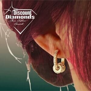 Dangle White Baguette Diamond Earrings 18K Yellow Gold over 925 Silver